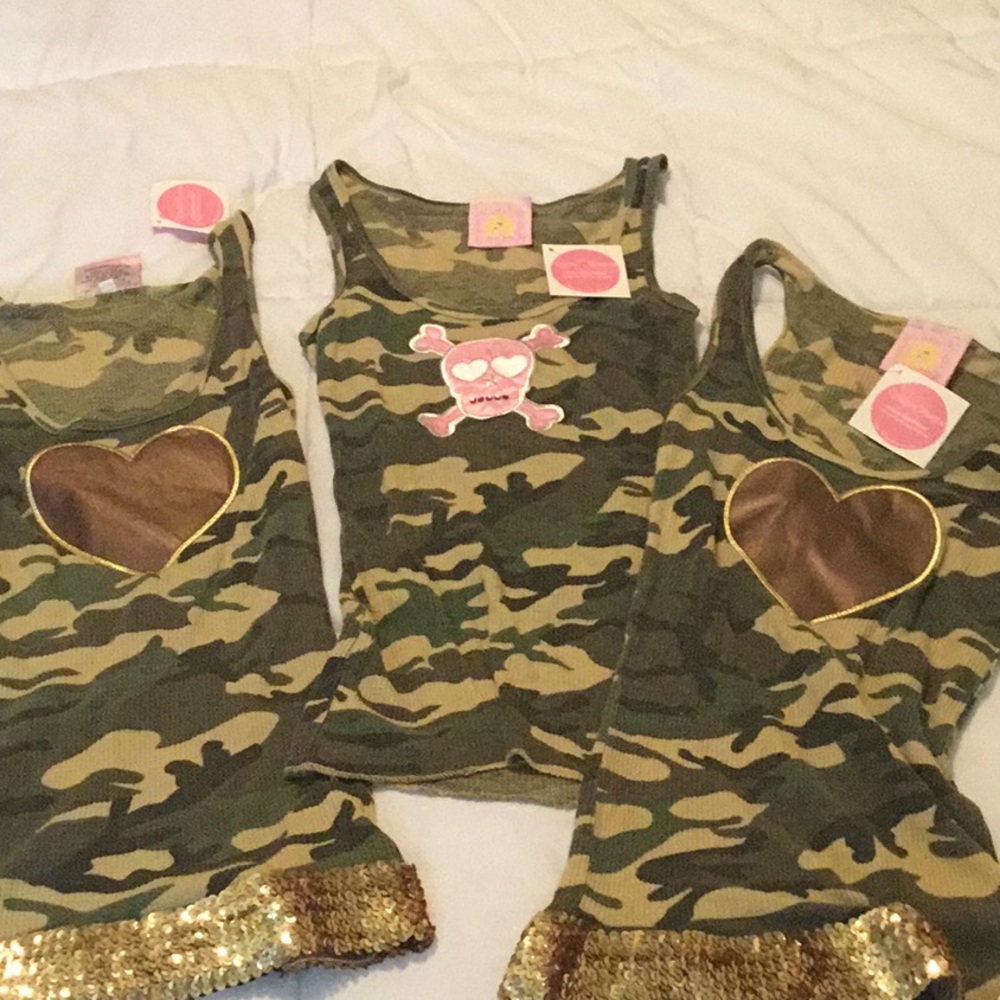 3 NWT Camo Tanks with appliqués